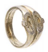 Byzantine 6th-7th Century Silver Ring with Mixed Karat Gold "Panels" of Opposing Birds Facing Each Other