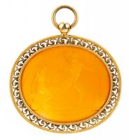 Magnificent, Large Carnelian Intaglio in Elaborate 14K Yellow Gold Bezel. Impressive, Detailed Scene of Hermes and Aphrodite, 18