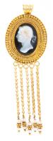 Fantastic Early Victorian Era Onyx Cameo Pendant in a Spectacular Oval Bezel of 22K Yellow Gold and Tassels Ending in Seed Pearl