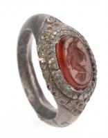 Roman Silver Ring with Striking Carnelian Dolphin Intaglio, 2nd-4th Century A.D.