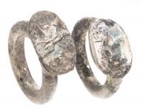 Two (2) Silver Phoenician Rings from the 1st Millennium BC both Having Carved Details Both Somewhat Obscured by Wear.