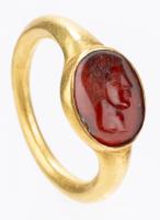 Greco-Roman High Karat Gold Portrait Ring with Superb Carnelian Intaglio