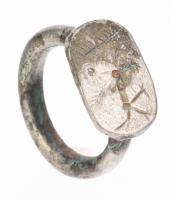 Silver Phoenician Ring, 1st Millennium B.C. with a Curious Birdlike Engraving on Face