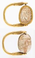 Outstanding Egyptian Large Scarab Ring with Swivel Mount in High Karat Yellow Gold, 1st Millennium B.C.