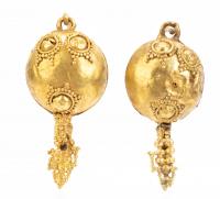 3rd-4th Century A.D. Roman Button Style Earrings with Clusters of Grapes in 14K Yellow Gold