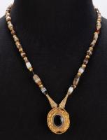 Magnificent Agate and High Karat Gold Pendant and Bead Necklace, 1st Millennium B.C.