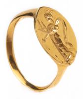 Modern 22K Yellow Gold, Phoenician Style Ring with Deeply Carved Goddess on the Face