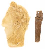 Roman Glass Inlay of Woman's Profile 3rd-4th Century A.D. and an Etruscan Bone Handle Fragment of a Lion 2nd Century B.C.