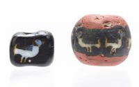 Two Ancient Roman/Egyptian Glass Beads with Nilotic Birds ca 3rd to 2nd Century B.C.