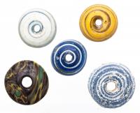 Roman/Egyptian Molded Glass Spindle Whorls, 1st Century B.C. to 1st Century A.D. Collection of Five (5)