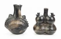 Two (2) Pre-Columbian Chimu Blackware Pottery: Two Remarkably Distinct Patterns: One Evoking The Plates on an Armadillo, One as