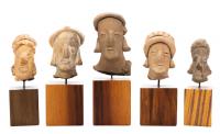 Five (5) Pre-Columbian, Colima Terracotta Heads from Western Mexico, Nicely Presented on Individual Custom Stands