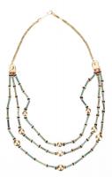 Stunning 14K Yellow Gold and Ancient Faience and Glass Bead Necklace