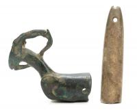 Rare Luristan Whetstone with Bronze Mountain Goat Head Handle, Northwestern Iran, 1000 B.C.