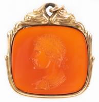 Elegant and Exquisitely Crafted, 19th Century Carnelian Intaglio of Roman Emperor Set in 14K Yellow Gold Bezel