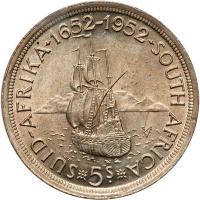 South Africa. 5 Shillings, 1952