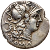 Roman Republic. C. Servilius M.f. AR Denarius. 136 BC (18.4mm, 4.04g) VF