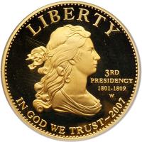 $10.00 2007-W Jefferson's Liberty Gold Â½ ozt PCGS PF70 DC