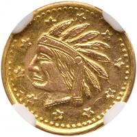 1849-Dated Round Indian Head California Gold Token, 12.9mm NGC AU58