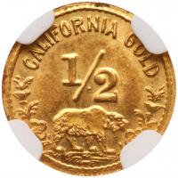 1857-Dated 1/2 Round Liberty Head California Gold Token, 11.8mm NGC MS66 - 2