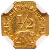 1860-Dated 1/2 Octagonal Indian Head California Gold Token, 11.3mm - 2