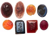 8-Piece Lot of Late Eastern Roman and Sasanian Agate Gemstone Intaglio Seals