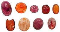 9-Piece Lot of Late Roman and Sasanian Carnelian and Agate Small Gemstone Intaglio Seals