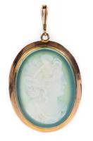 Revival Green Agate Cameo Pendant in 9K Gold Bezel