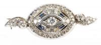 Lady's Petite 14K White Gold and Diamond and Sapphire Deco Style Pin