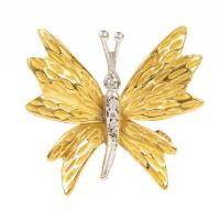 Lady's Tiffany & Co., Vintage 18K Yellow & White Gold, Diamond Butterfly Pin
