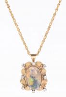 Outstanding, Fiery Black Opal Pendant in 14K Yellow Gold Mount and Chain.