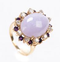 Beautiful Lady's Lavender Jade, Diamond and Amethyst Cocktail Ring, A Brilliant Combination of Colors.