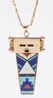 Michael Horse 14K Yellow Gold Pendant of a Kachina with Exquisite Inlays of Turquoise, Lapis, Coral & Mother of Pearl with Heavy