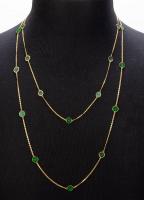 Duo Layering Set of 14K Yellow Gold Deep Green Jade Station Necklaces