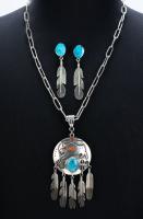 Two (2) Beautiful Sterling Silver and Turquoise Signed Pieces by Steven J. Gunnyon (Increasingly Scarce) Pendant Necklace & Earr