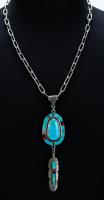 Magnificent Sterling Silver and Turquoise Pendant Necklace Signed by Steven J. Gunnyon