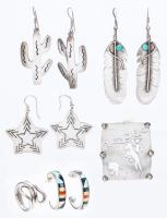 Fun Collection of Sterling Silver Pieces: Four (4) Pairs of Earrings and One (1) Ring and One (1) Pin