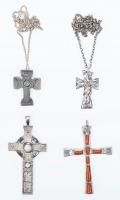 WITHDRAWN - Four Sterling Silver Crucifixes: Zuni Piece by Horace Iule with Coral Cabochons, St. John's Cross by Iona with Jade + 2 Smaller