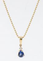 Beautiful Sapphire and Diamond Pendant on a 14K Yellow Gold, Italian Moon Chain