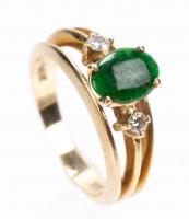 Lady's Beautiful Spinach Jade and Diamond Ring in 14K Yellow Gold