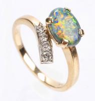 Stunning Lady's Black Opal and Diamond Ring in 14K Yellow Gold Having Incredible Fire and Color