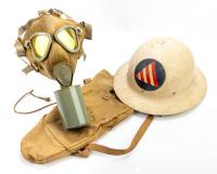 World War II Civil Defense Helmet, Air Raid Wardens and a Vietnam Era Militaria. US Training Gas Mask MIA1 with Original Canvas