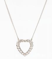 Classic Lady's 14K White Gold Diamond Heart Necklace .75 Carats Total