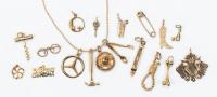 Collection of Eighteen (18) 14K Yellow Gold Charms: Amusing Collection of Objects Including a Hammer, a Cork Screw, Bottle Opene
