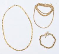 Three 14K Yellow Gold Chains; Two Necklaces, One Bracelet