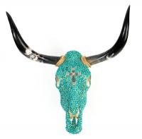 Outstanding Turquoise Glass and Steer Skull Wall Sculpture