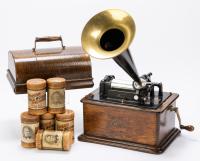 Vintage, Early 1900s Thomas Edison Standard Phonograph + 16 Wax Cylinders.