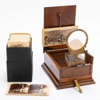 Late 19th Century Folding Graphoscope Stereoscope Viewer with Over 80 Stereoscope Slides.