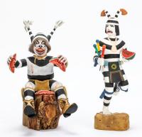 Outstanding, Highly Prized Pair of Koshare or Hano Clown Kachinas one by Clarence Cleveland, the other Artist J.Y.