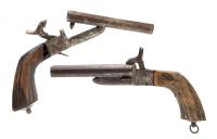 Pair of Belgian Side by Side Double Barrel Pin Fire Pocket Pistols with Drop Triggers ca. 1880s